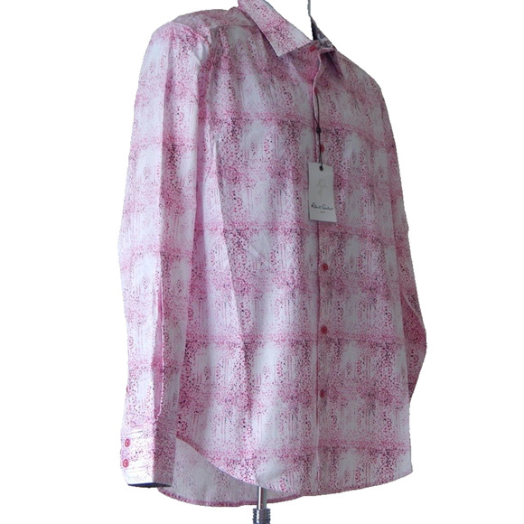 Robert Graham DREAMWER Button Front Long Sleeve Shirt Pink Abstract Men LRG NWT - Picture 4 of 9